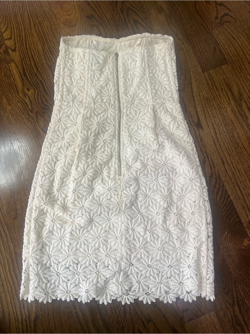 Strapless White Floral Lace Mini Dress - Picture 6 of 8